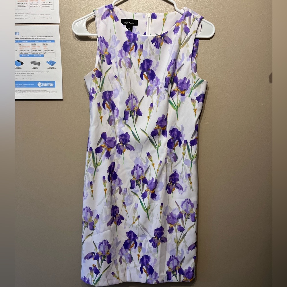 White with purple flowers dress